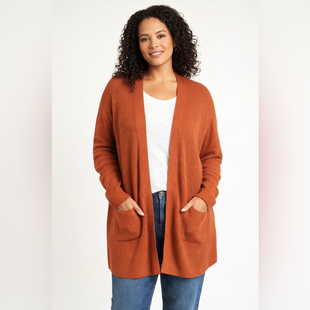 GAP Open-Front Ribbed Cardigan Sweater XXL Rust Orange